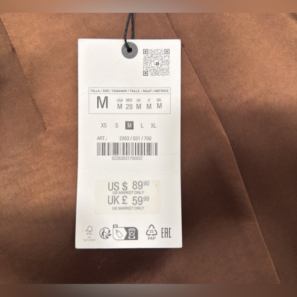 Zara brown midi pencil SATIN EFFECT SKIRT ZW COLLECTION - Picture 12 of 13